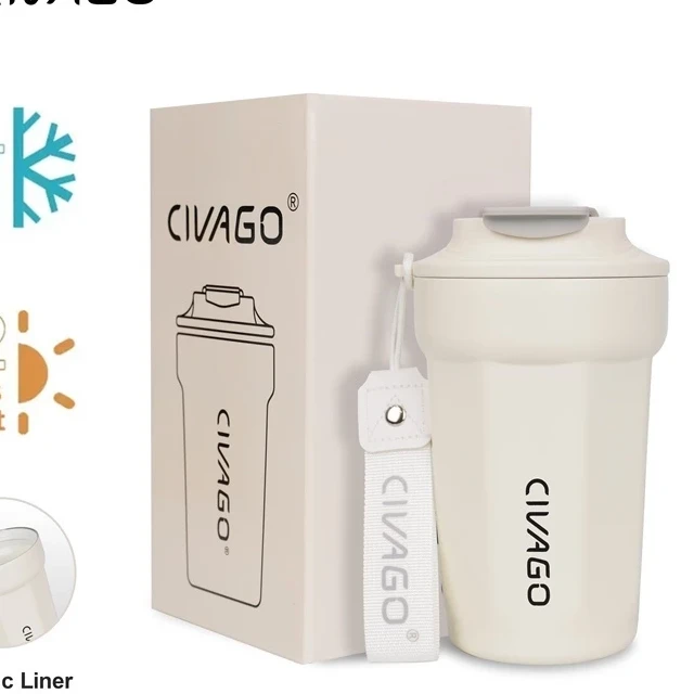 Cốc giữ nhiệt lót gốm | Thiết kế Modern | CIVAGO 13oz (400ml)